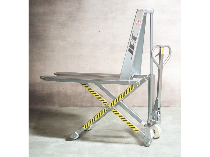 Transpalette haute levée manuel inox, charges 1000 Kg, fourches standard, série TH.