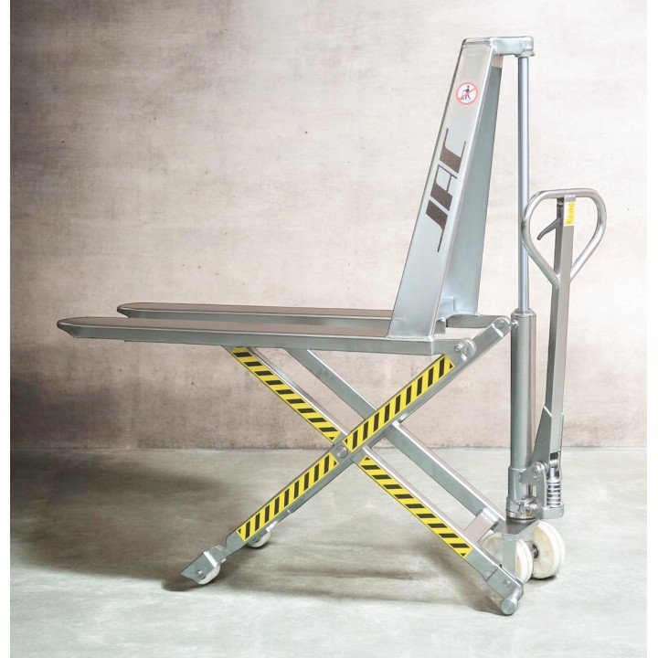 Transpalette haute levée manuel inox, charges 1000 Kg, fourches standard, série TH.