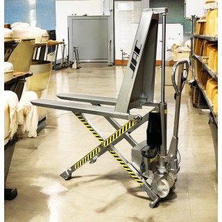 Transpalette haute levée semi électrique inox, charges 1000 Kg, fourches standard, série TH.