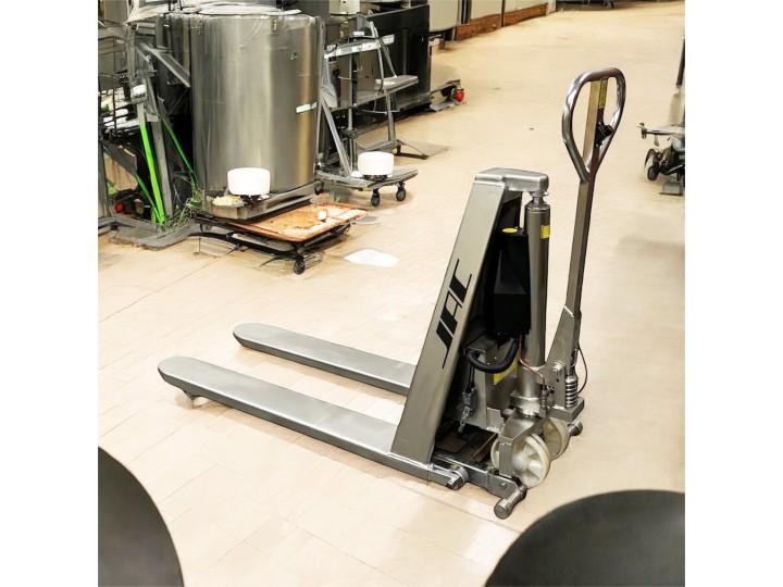 Transpalette haute levée semi électrique inox, charges 1000 Kg, fourches standard, série TH.