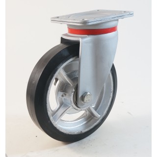 Roulette à platine renforcé, Roue à bandage caoutchouc élastique noir, jante fonte, (série EF/60)