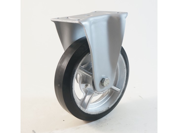 Roulette à platine renforcé, Roue à bandage caoutchouc élastique noir, jante fonte, (série EF/60)