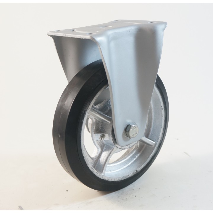 Roulette à platine renforcé, Roue à bandage caoutchouc élastique noir, jante fonte, (série EF/60)