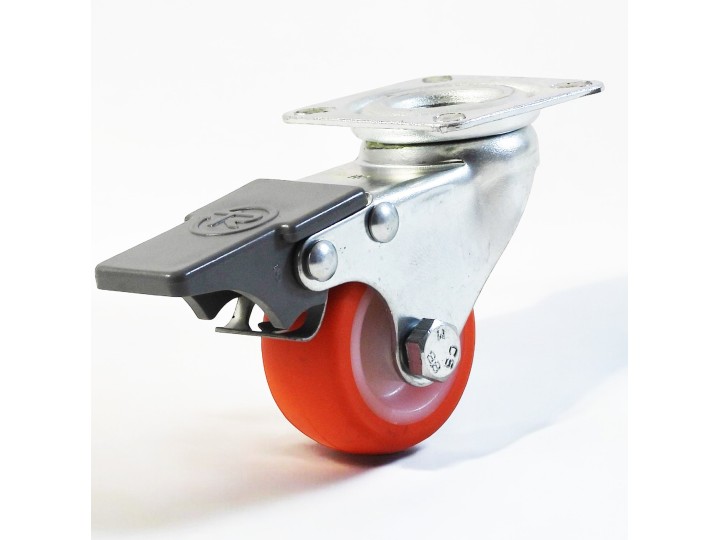 Roulette à platine surbaissé, Roue à bandage polyuréthane injecté rouge, jante polyamide, (série N/11)