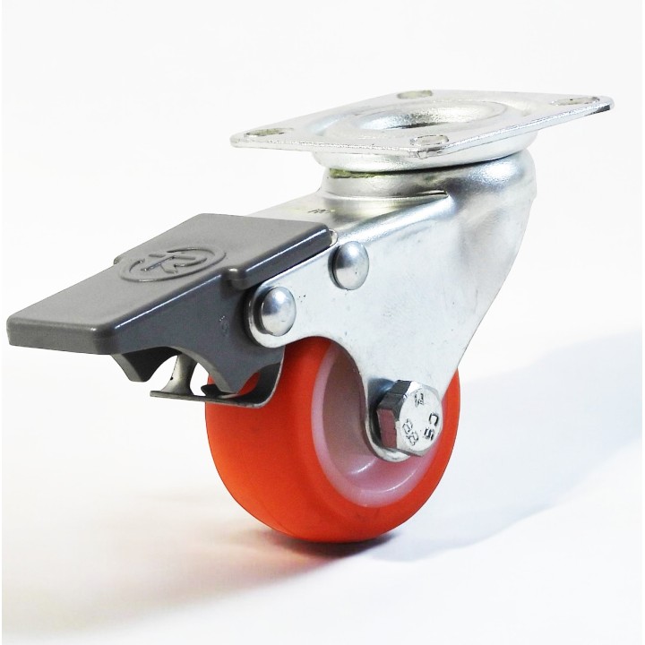 Roulette à platine surbaissé, Roue à bandage polyuréthane injecté rouge, jante polyamide, (série N/11)