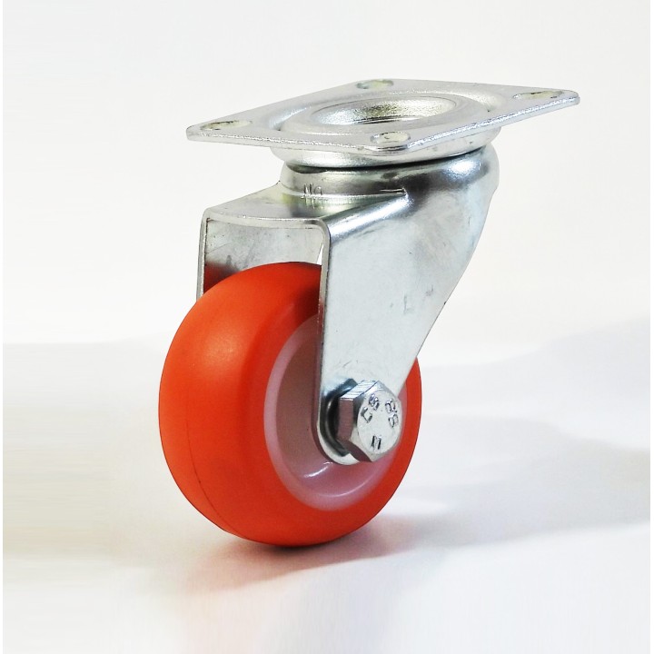 Roulette à platine surbaissé, Roue à bandage polyuréthane injecté rouge, jante polyamide, (série N/11)