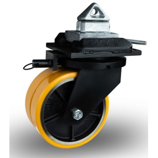 Roulette à platine extra renforcé, pour container ISO, Roue jumelée à bandage polyuréthane coulé jaune, (série 80/ZCO)