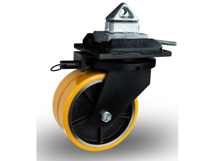 Roulette à platine extra renforcé, pour container ISO, Roue jumelée à bandage polyuréthane coulé jaune, (série 80/ZCO)