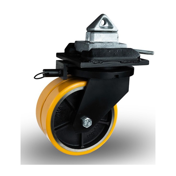 Roulette à platine extra renforcé, pour container ISO, Roue jumelée à bandage polyuréthane coulé jaune, (série 80/ZCO)