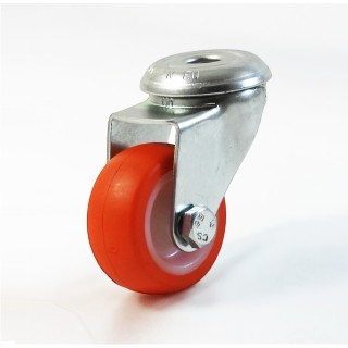 Roulette à trou central surbaissé, Roue à bandage polyuréthane injecté rouge, jante polyamide, (série N/111)