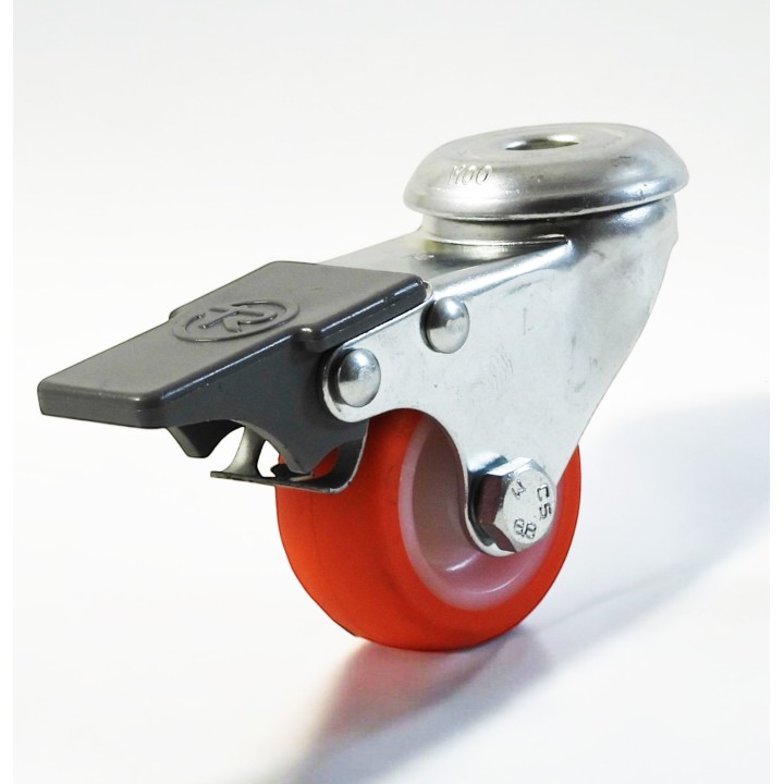 Roulette à trou central surbaissé, Roue à bandage polyuréthane injecté rouge, jante polyamide, (série N/111)