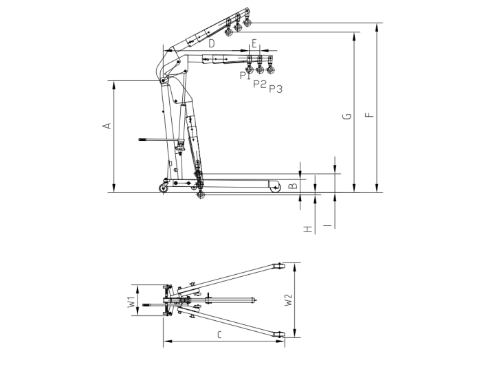 Grue d’atelier pliable, charge 2000 Kg