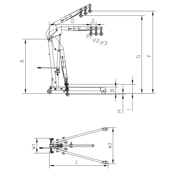 Grue d’atelier pliable, charge 2000 Kg
