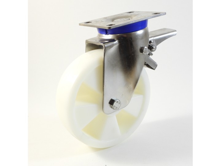 Roulette inox à platine renforcé, roue polyamide 6 blanc renforcé (série  I60/PR)