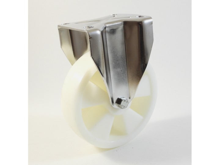 Roulette inox à platine renforcé, roue polyamide 6 blanc renforcé (série  I60/PR)