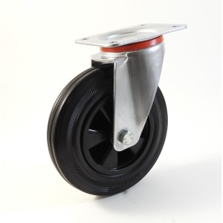 Roulette à platine, Roue à bandage caoutchouc noir, jante polypropylène, (série 22-40/D)