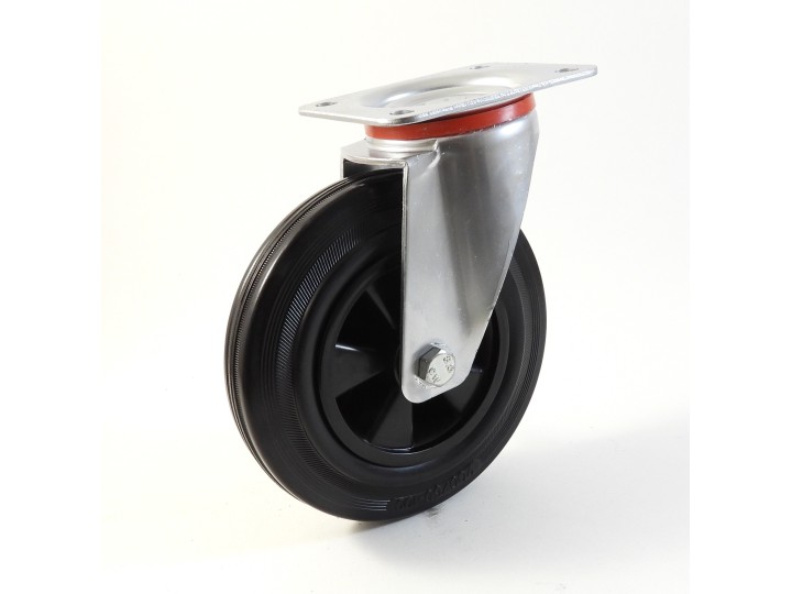 Roulette à platine, Roue à bandage caoutchouc noir, jante polypropylène, (série 22-40/D)