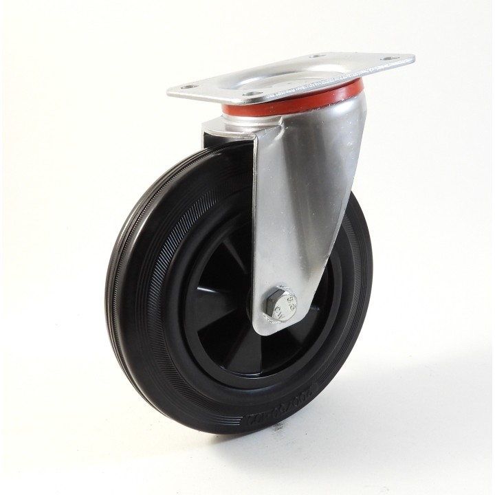 Roulette à platine, Roue à bandage caoutchouc noir, jante polypropylène, (série 22-40/D)