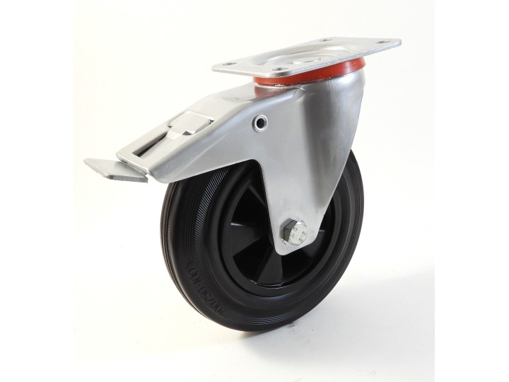 Roulette à platine, Roue à bandage caoutchouc noir, jante polypropylène, (série 22-40/D)