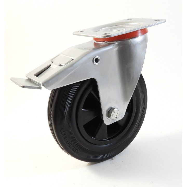 Roulette à platine, Roue à bandage caoutchouc noir, jante polypropylène, (série 22-40/D)