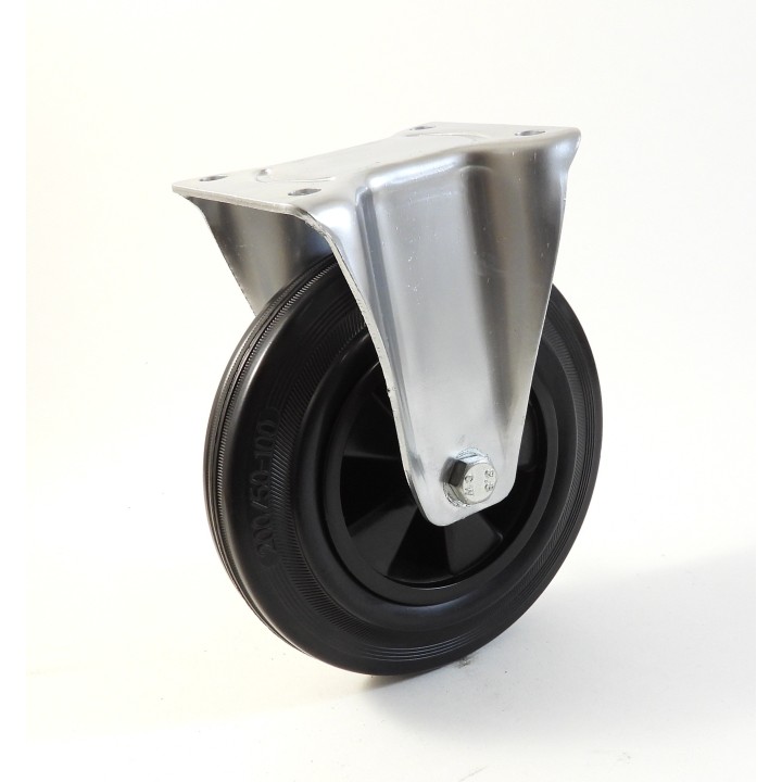 Roulette à platine, Roue à bandage caoutchouc noir, jante polypropylène, (série 22-40/D)