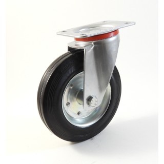 Roulette à platine, Roue à bandage caoutchouc noir, jante tôle, (série 22-40/B)