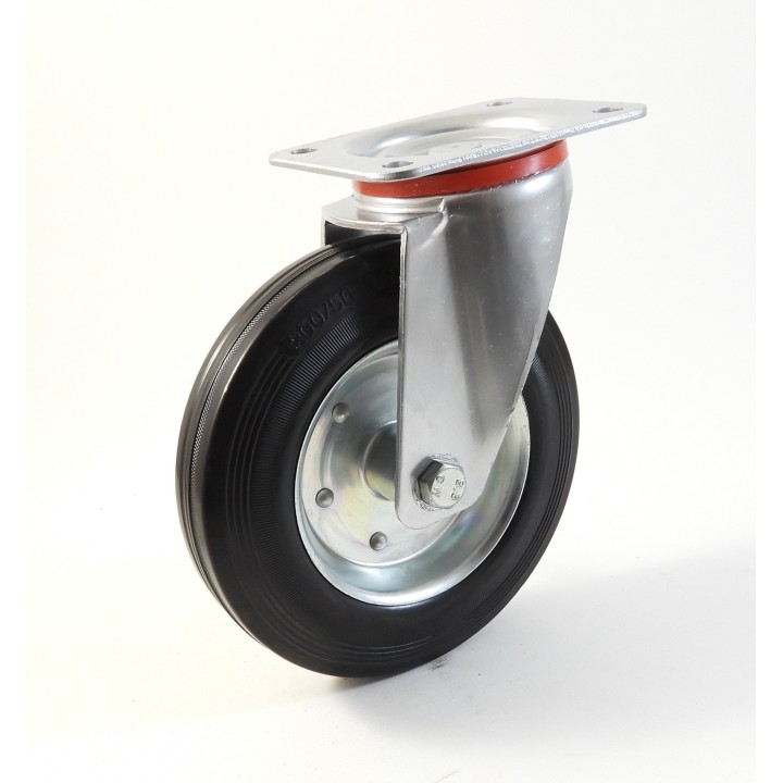 Roulette à platine, Roue à bandage caoutchouc noir, jante tôle, (série 22-40/B)