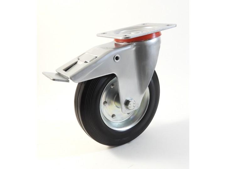 Roulette à platine, Roue à bandage caoutchouc noir, jante tôle, (série 22-40/B)