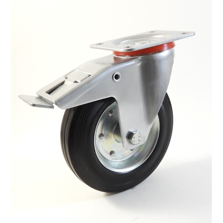 Roulette à platine, Roue à bandage caoutchouc noir, jante tôle, (série 22-40/B)