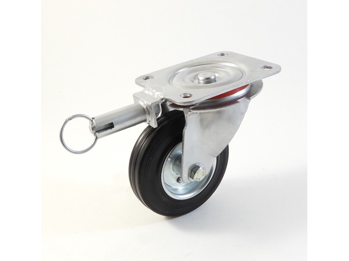 Roulette à platine, Roue à bandage caoutchouc noir, jante tôle, (série 22-40/B)