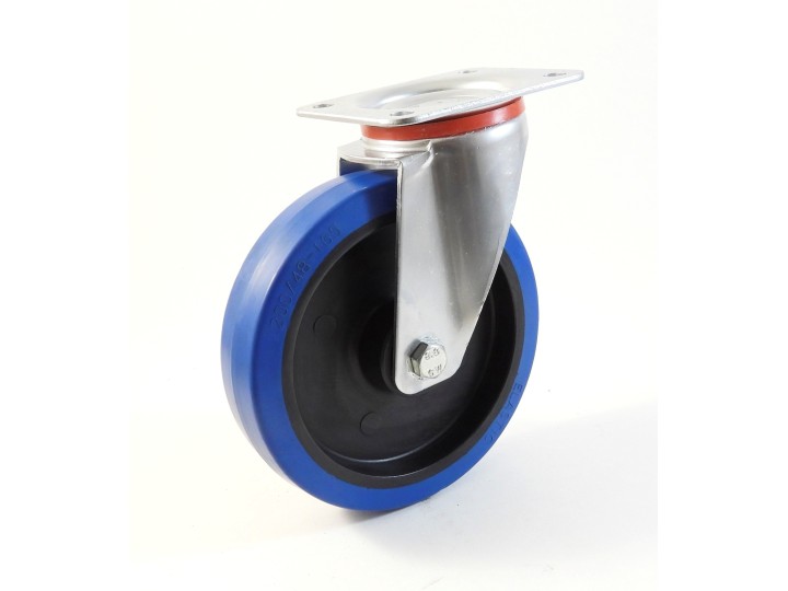 Roulette à platine, Roue à bandage caoutchouc élastique bleu non marquant, jante polyamide (série 22-40/LB)