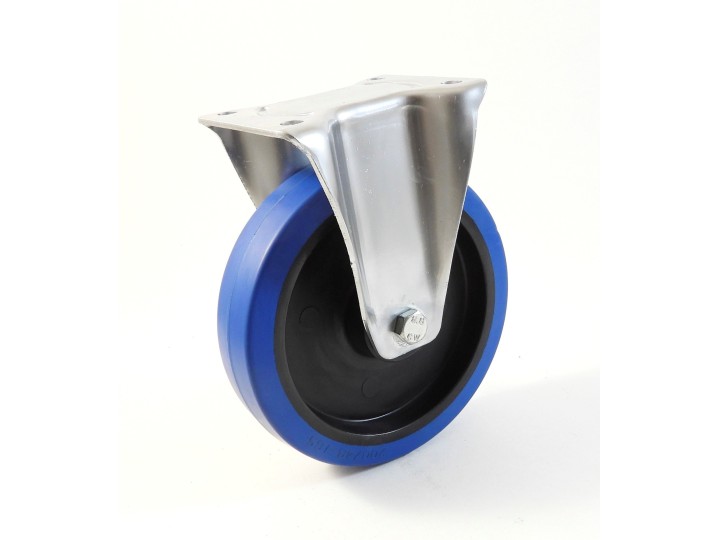 Roulette à platine, Roue à bandage caoutchouc élastique bleu non marquant, jante polyamide (série 22-40/LB)