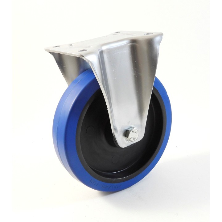 Roulette à platine, Roue à bandage caoutchouc élastique bleu non marquant, jante polyamide (série 22-40/LB)