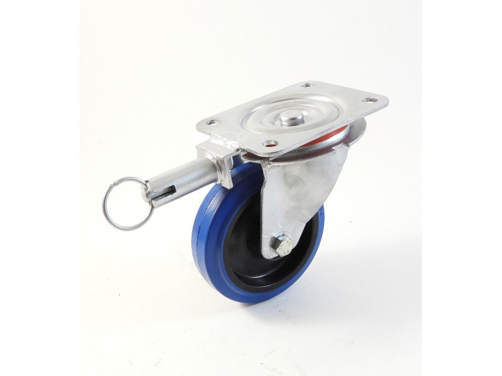 Roulette à platine, Roue à bandage caoutchouc élastique bleu non marquant, jante polyamide (série 22-40/LB)