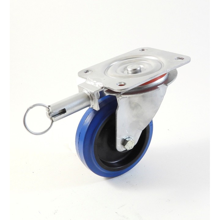 Roulette à platine, Roue à bandage caoutchouc élastique bleu non marquant, jante polyamide (série 22-40/LB)