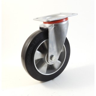 Roulette à platine, Roue à bandage caoutchouc élastique noir, jante aluminium (série 22-40/E)
