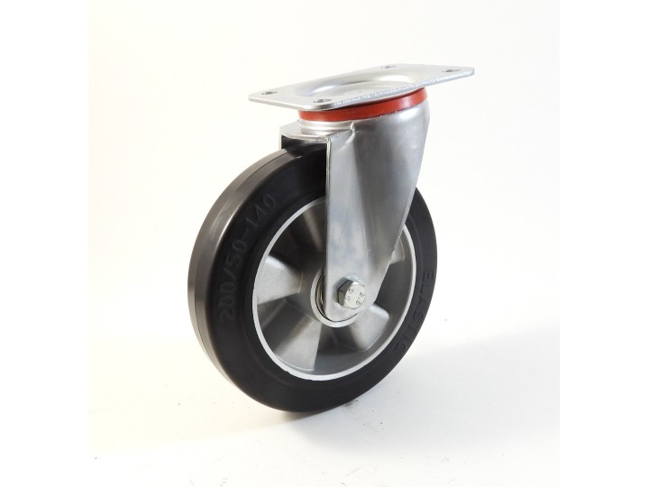 Roulette à platine, Roue à bandage caoutchouc élastique noir, jante aluminium (série 22-40/E)