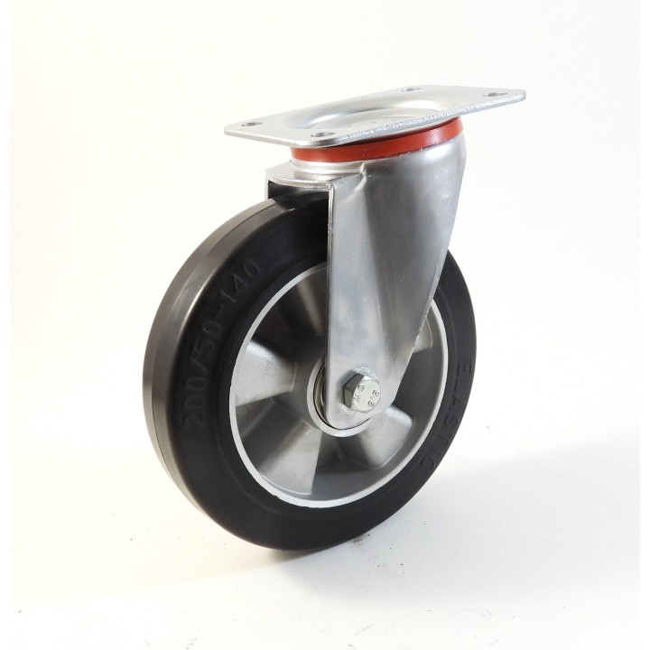 Roulette à platine, Roue à bandage caoutchouc élastique noir, jante aluminium (série 22-40/E)
