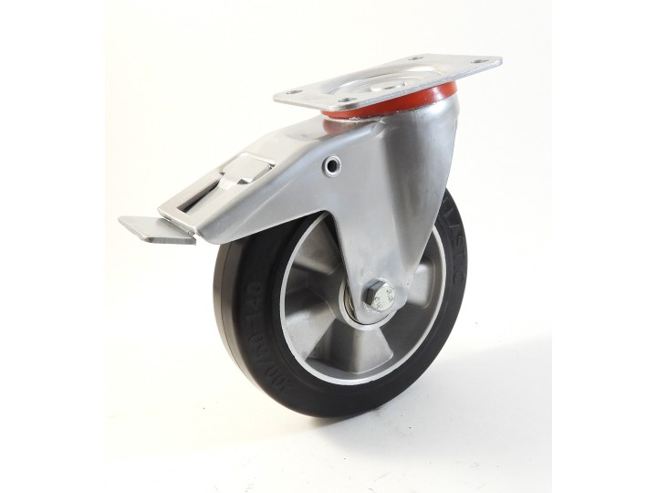 Roulette à platine, Roue à bandage caoutchouc élastique noir, jante aluminium (série 22-40/E)