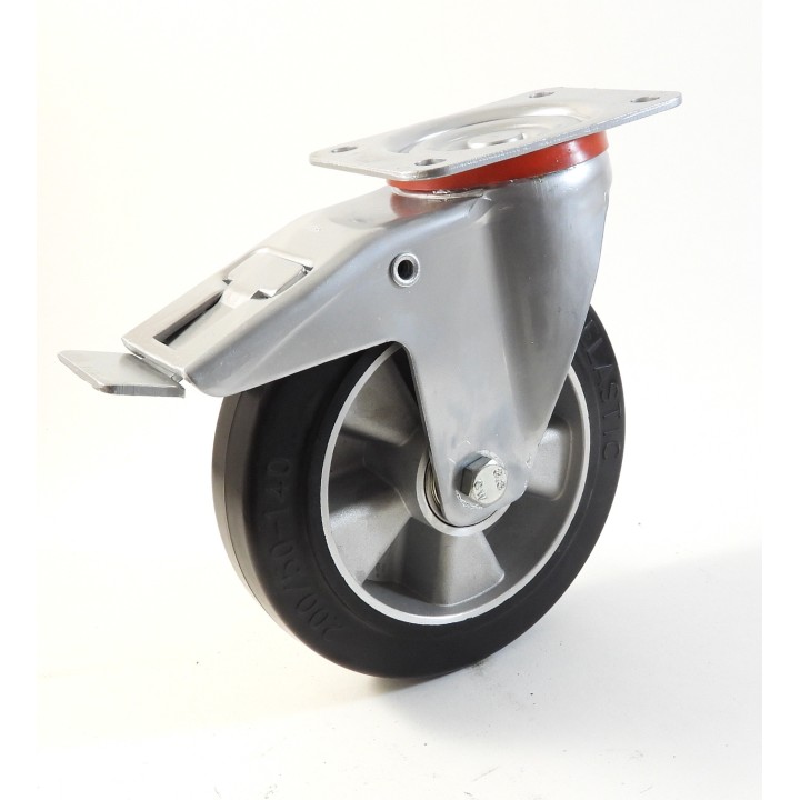 Roulette à platine, Roue à bandage caoutchouc élastique noir, jante aluminium (série 22-40/E)