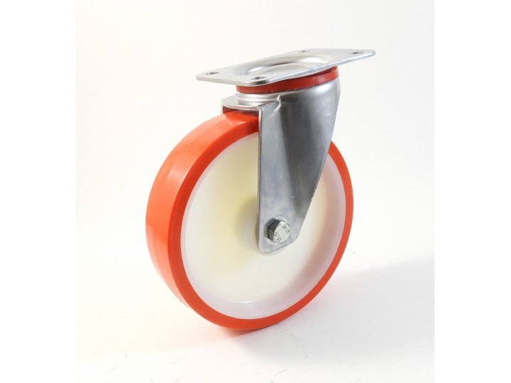 Roulette à platine, Roue à bandage polyuréthane injecté rouge, jante polyamide (série 22-40/N)