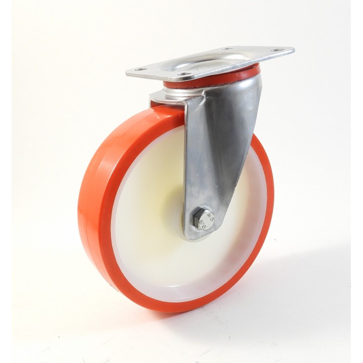 Roulette à platine, Roue à bandage polyuréthane injecté rouge, jante polyamide (série 22-40/N)