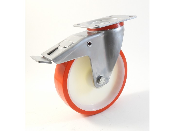 Roulette à platine, Roue à bandage polyuréthane injecté rouge, jante polyamide (série 22-40/N)