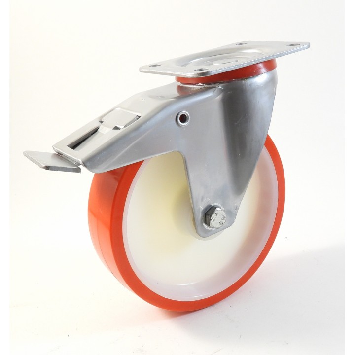 Roulette à platine, Roue à bandage polyuréthane injecté rouge, jante polyamide (série 22-40/N)
