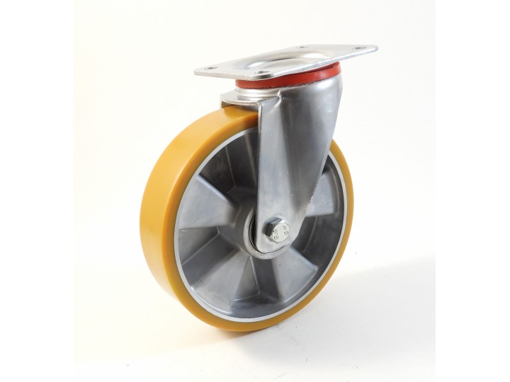 Roulette à platine, Roue à bandage polyuréthane coulé jaune, jante aluminium (série 22-40/T)