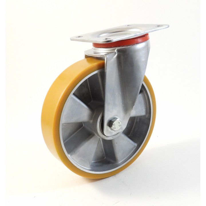 Roulette à platine, Roue à bandage polyuréthane coulé jaune, jante aluminium (série 22-40/T)