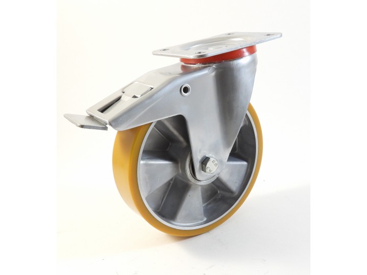 Roulette à platine, Roue à bandage polyuréthane coulé jaune, jante aluminium (série 22-40/T)