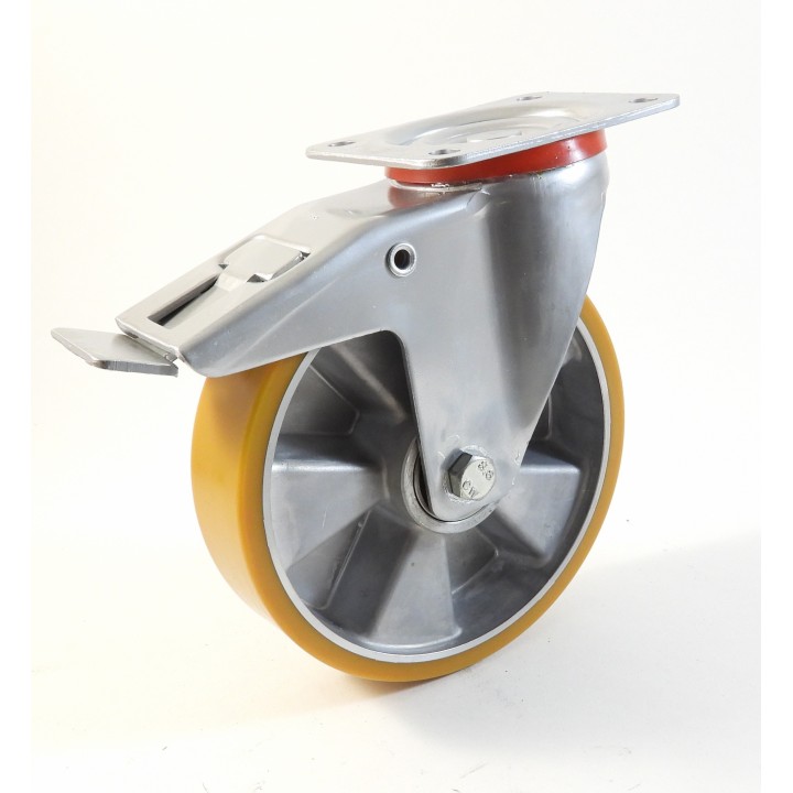 Roulette à platine, Roue à bandage polyuréthane coulé jaune, jante aluminium (série 22-40/T)