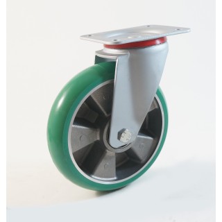 Roulette à platine, Roue à bandage polyuréthane souple coulé vert, jante aluminium, (série 40/TV)