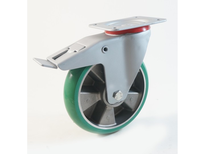 Roulette à platine, Roue à bandage polyuréthane souple coulé vert, jante aluminium, (série 40/TV)